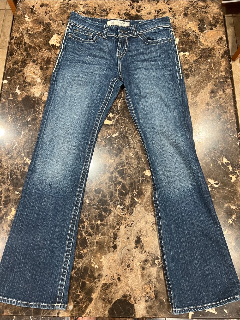 BKE Women's Medium Blue Flare Jeans with Faded Detail